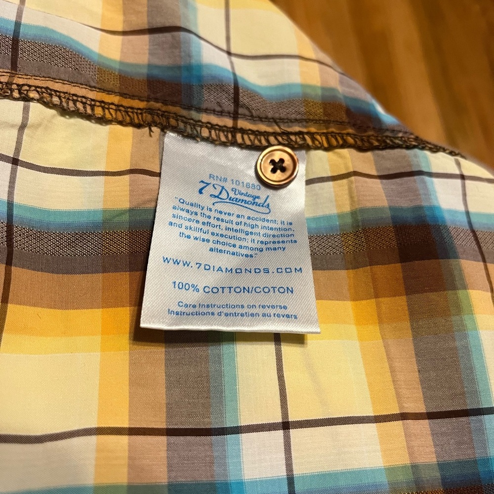 7 Diamonds Men's Blue and Yellow Plaid Casual Shirt Size S - Picture 5 of 8